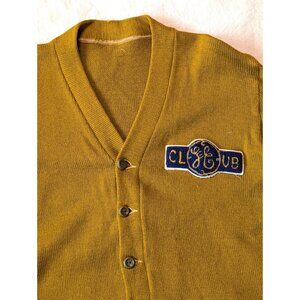 Vintage 50s GE Club Mustard Wool Blend Men's Knit Cardigan Classic Preppy Medium